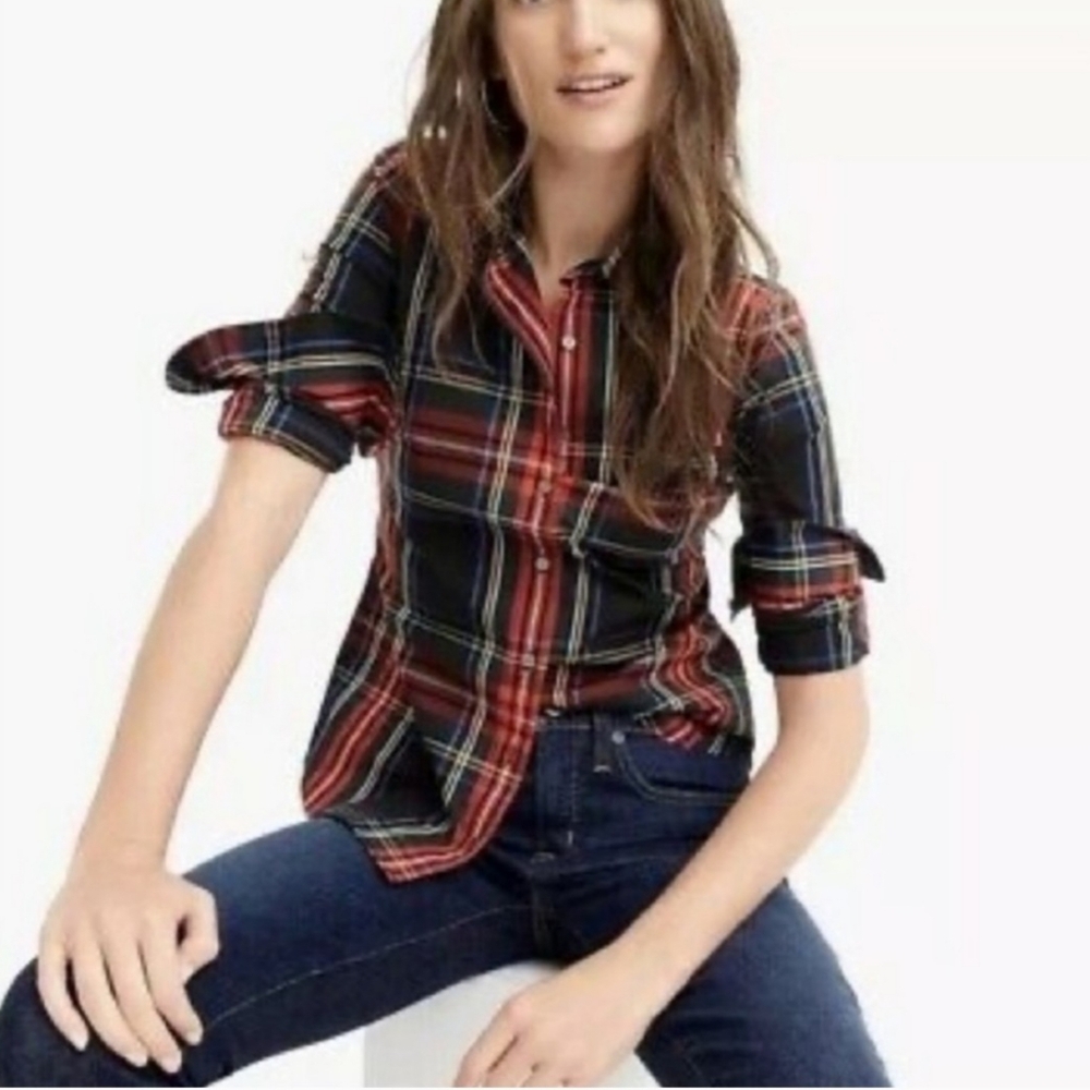 J Crew Perfect Shirt in Stewart Tartan Cotton Poplin - Picture 11 of 11